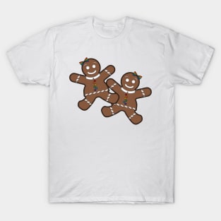 Lesbian Pride Christmas Gingerbread Women Couple with Rainbow Buttons T-Shirt